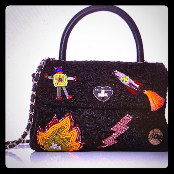 Betsy Johnson Curly Gurl Black Crossbody w/Decals